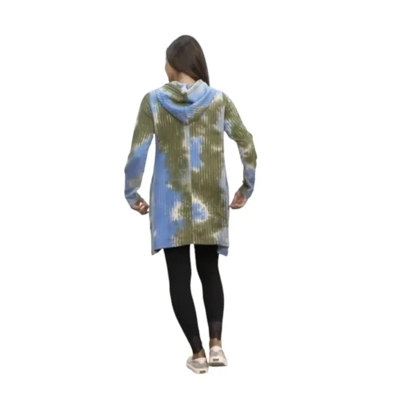 LOGO LORI GOLDSTEIN Tie-Dye Rib Knit Hoodie Vallarta Blue XL