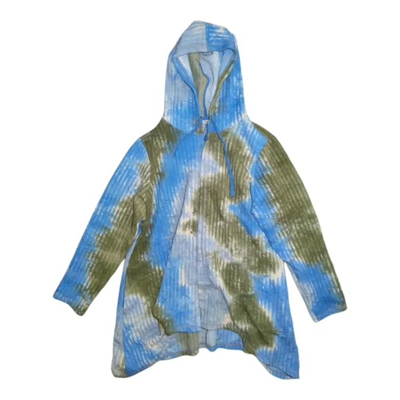 LOGO LORI GOLDSTEIN Tie-Dye Rib Knit Hoodie Vallarta Blue XL