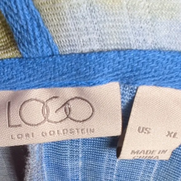 LOGO LORI GOLDSTEIN Tie-Dye Rib Knit Hoodie Vallarta Blue XL