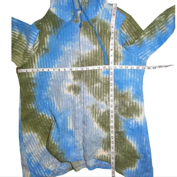 LOGO LORI GOLDSTEIN Tie-Dye Rib Knit Hoodie Vallarta Blue XL