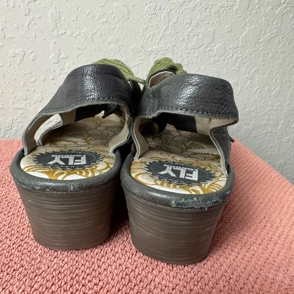 London Fly Ylfa Lace Up Leather Wedge Sandal Olive Green Size 9