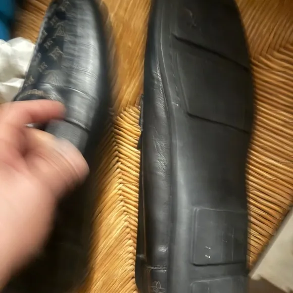 Louis Vuitton Black Loafers with Monogram and Leather Strap