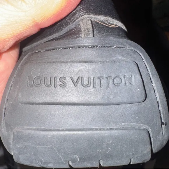 Louis Vuitton Black Loafers with Monogram and Leather Strap