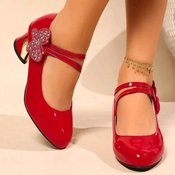 Low-Top Shoes For Women,Red High Heel Pumps,Fashion Versatile Loafers,Thick Heel