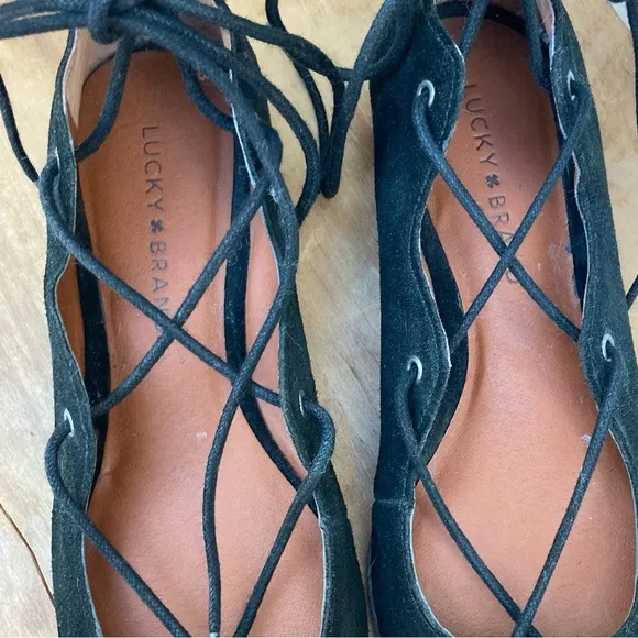 Lucky Brand ballet flats lace-up faux suede black size 8.5 NEW