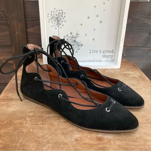 Lucky Brand ballet flats lace-up faux suede black size 8.5 NEW