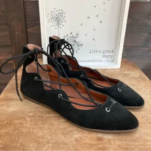Lucky Brand ballet flats lace-up faux suede black size 8.5 NEW