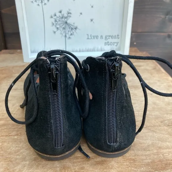 Lucky Brand ballet flats lace-up faux suede black size 8.5 NEW