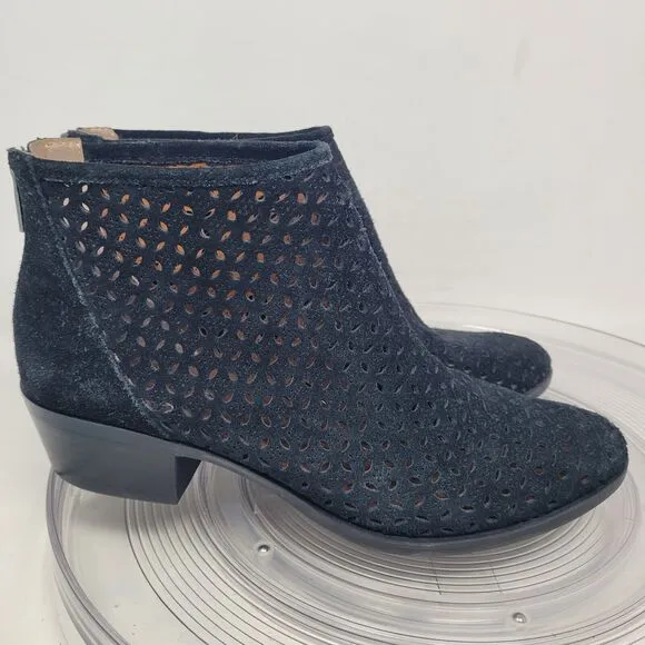 Lucky Brand Bergyn Perforated Ankle Boots Bootie Suede Leather Black Sz 10 99 %