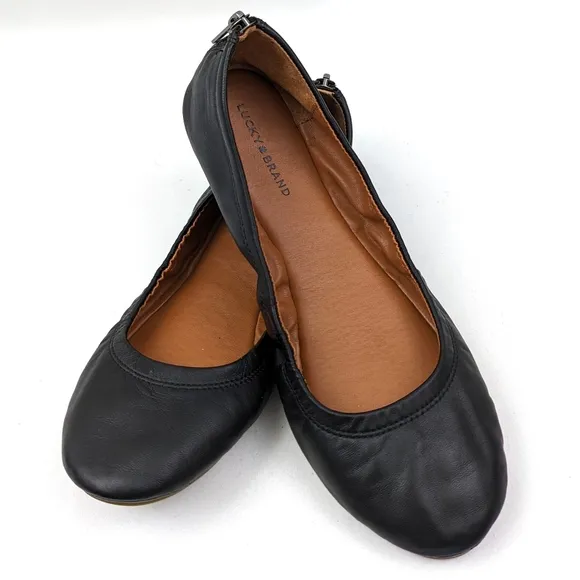 Lucky Brand Eikia Ballet Flats Leather Zipper Back Balletcore Twee Black size 8