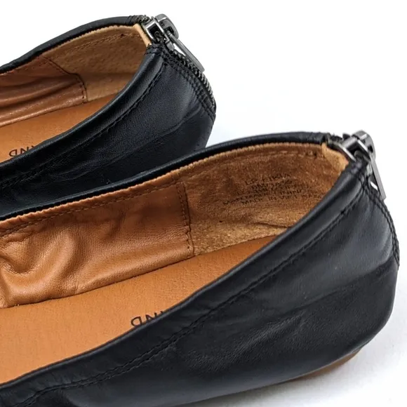 Lucky Brand Eikia Ballet Flats Leather Zipper Back Balletcore Twee Black size 8