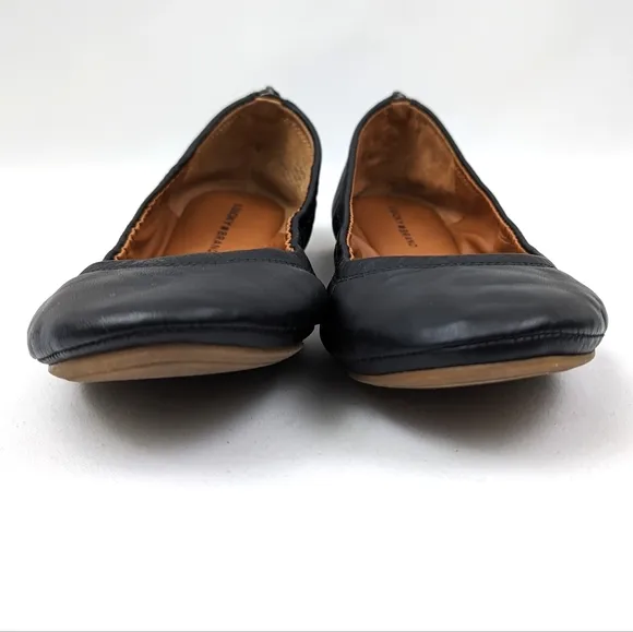 Lucky Brand Eikia Ballet Flats Leather Zipper Back Balletcore Twee Black size 8
