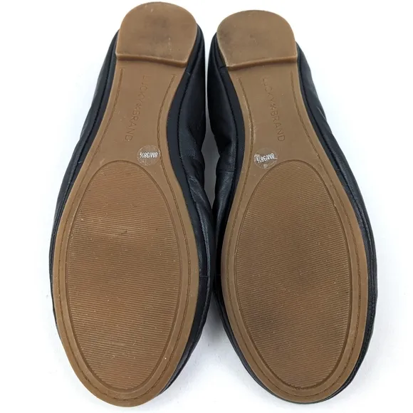 Lucky Brand Eikia Ballet Flats Leather Zipper Back Balletcore Twee Black size 8