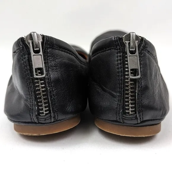 Lucky Brand Eikia Ballet Flats Leather Zipper Back Balletcore Twee Black size 8