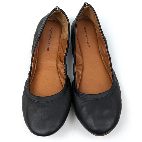 Lucky Brand Eikia Ballet Flats Leather Zipper Back Balletcore Twee Black size 8