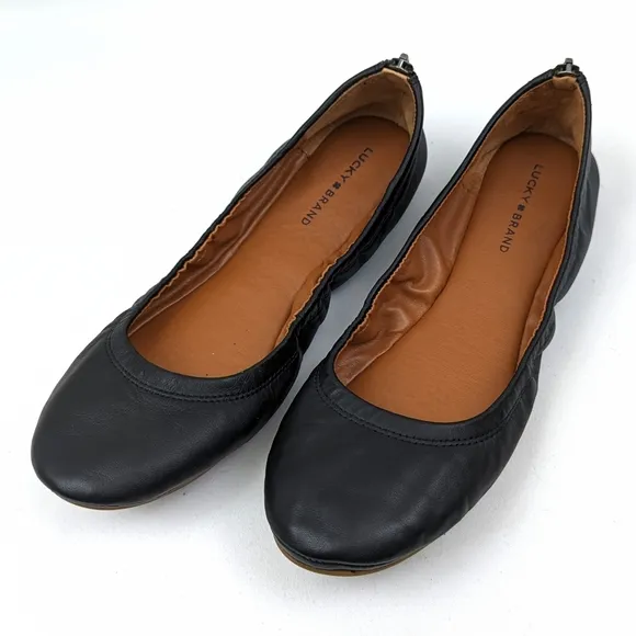Lucky Brand Eikia Ballet Flats Leather Zipper Back Balletcore Twee Black size 8