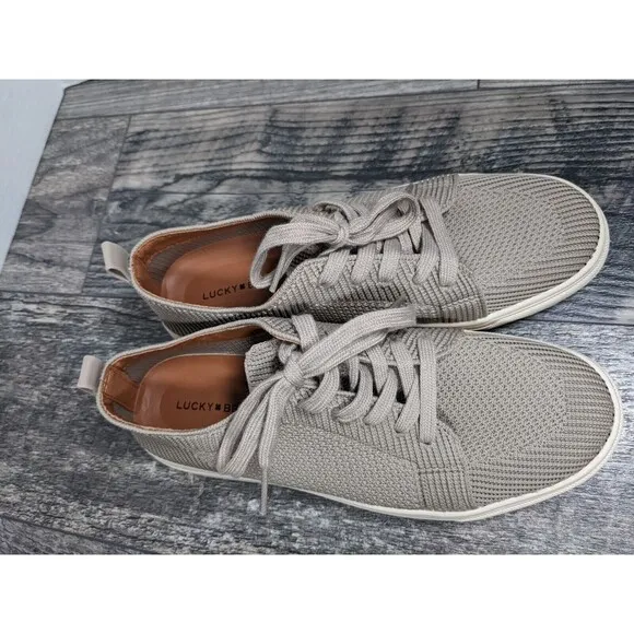 Lucky Brand LP-Laddix Women's Knit Lace Up Sneakers Taupe Size 7.5 NEW