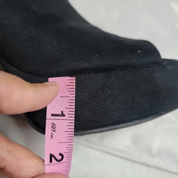 Lulu's Chandra Black Vegan Suede Block Heels Platform‎ Open Toe Slides Mules 8.5