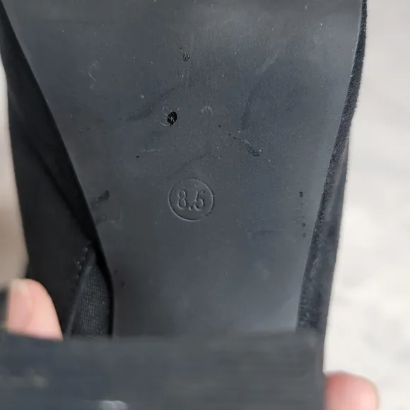 Lulu's Chandra Black Vegan Suede Block Heels Platform‎ Open Toe Slides Mules 8.5