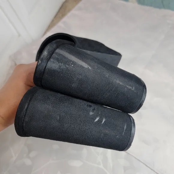 Lulu's Chandra Black Vegan Suede Block Heels Platform‎ Open Toe Slides Mules 8.5