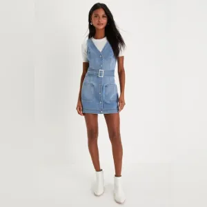 LULUS Cutest Aesthetic Light Wash Denim Belted Button-Up Mini Dress