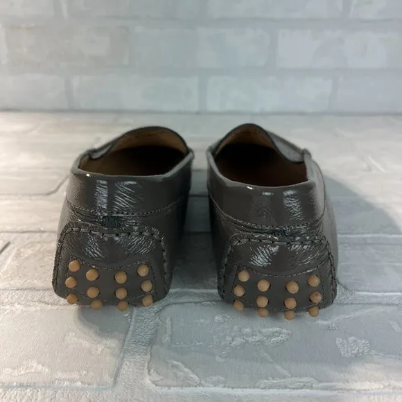 M Gemi Driving Loafers 38 Gray Patent Leather Felize Naplak Slip On Shoes 7.5