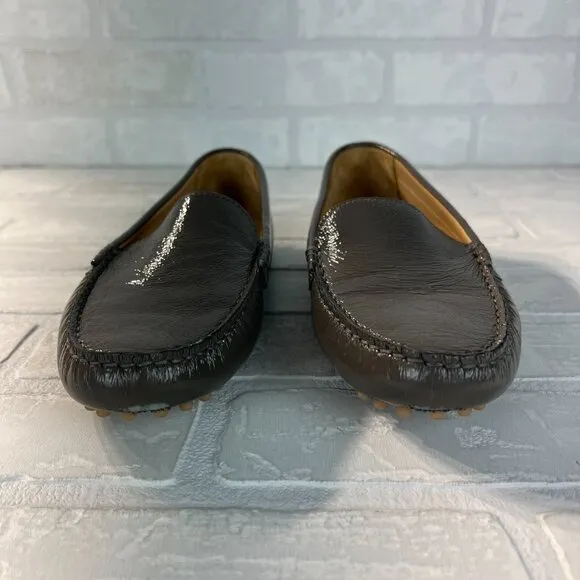 M Gemi Driving Loafers 38 Gray Patent Leather Felize Naplak Slip On Shoes 7.5