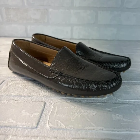 M Gemi Driving Loafers 38 Gray Patent Leather Felize Naplak Slip On Shoes 7.5