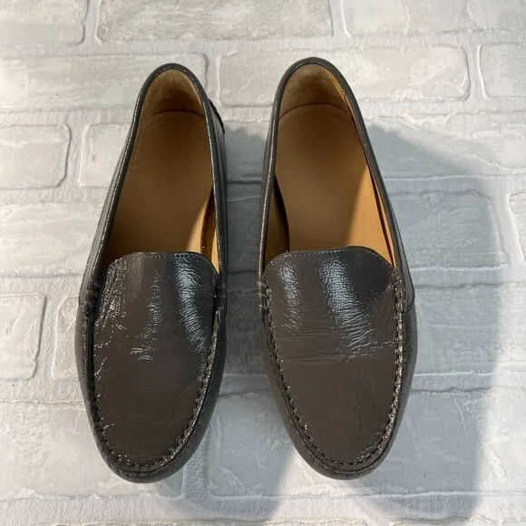 M Gemi Driving Loafers 38 Gray Patent Leather Felize Naplak Slip On Shoes 7.5