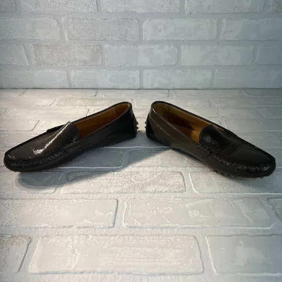 M Gemi Driving Loafers 38 Gray Patent Leather Felize Naplak Slip On Shoes 7.5
