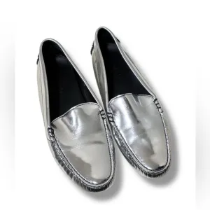 M. Gemi Felize Silver Patent Leather Italian Driving Loafers Size 8.5