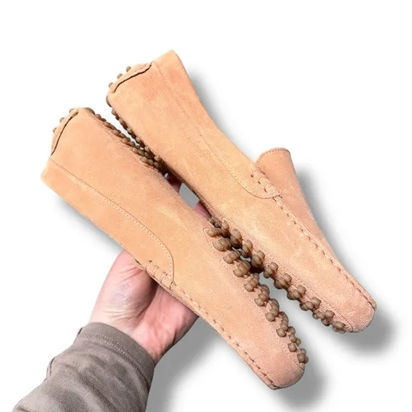 M. Gemi Felize Suede Leather Italian Driving Loafers in Peach Fuzz Size 8.5