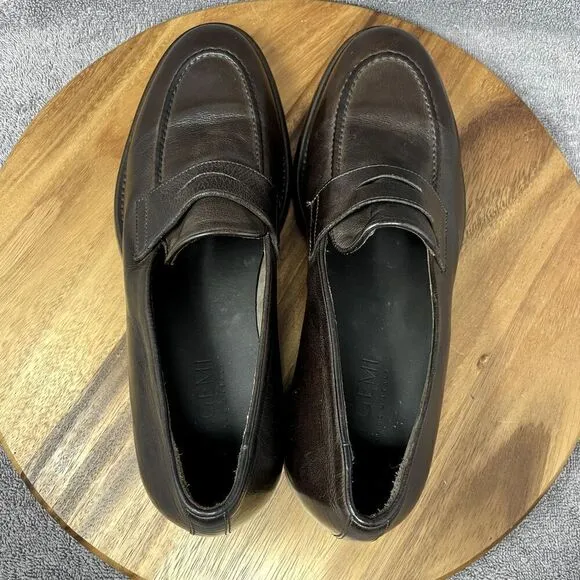 M. Gemi Mens Leather Round Apron Toe Slip-On Formal Loafers Brown Size EUR 43.5