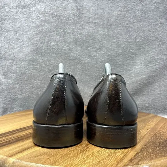 M. Gemi Mens Leather Round Apron Toe Slip-On Formal Loafers Brown Size EUR 43.5