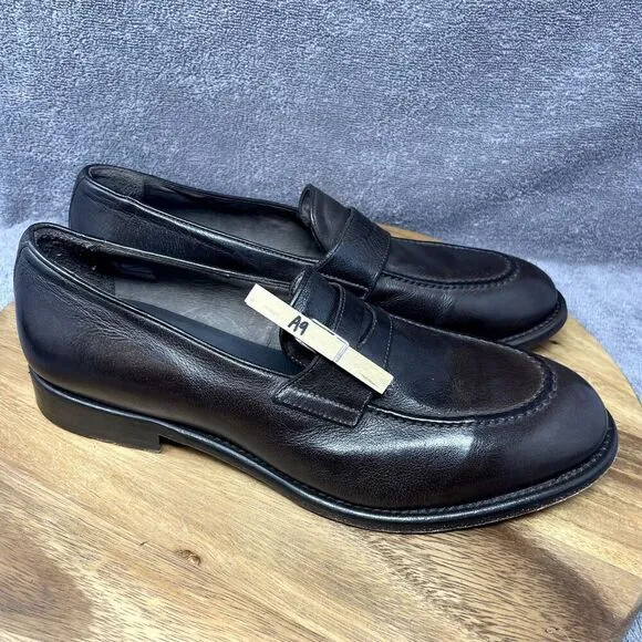 M. Gemi Mens Leather Round Apron Toe Slip-On Formal Loafers Brown Size EUR 43.5