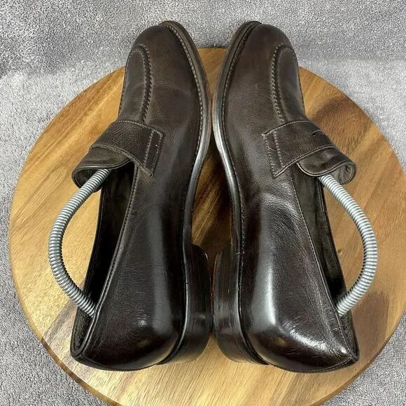 M. Gemi Mens Leather Round Apron Toe Slip-On Formal Loafers Brown Size EUR 43.5
