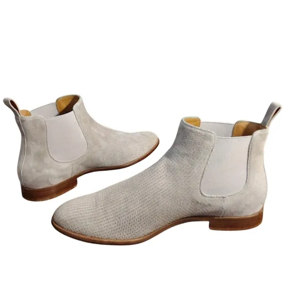 M. Gemi 'The Amico' Perforated Suede Chelsea Boot in Light Gray,Size 37.5 / 7 US