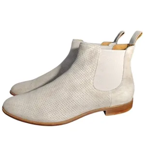 M. Gemi 'The Amico' Perforated Suede Chelsea Boot in Light Gray,Size 37.5 / 7 US