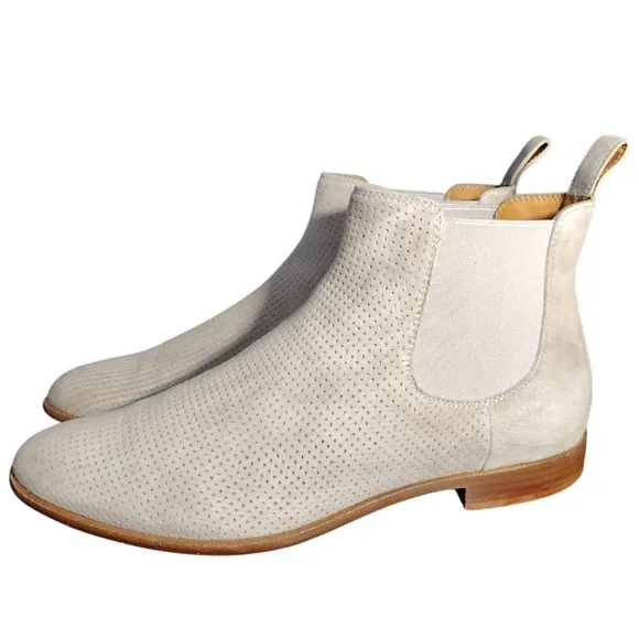 M. Gemi 'The Amico' Perforated Suede Chelsea Boot in Light Gray,Size 37.5 / 7 US