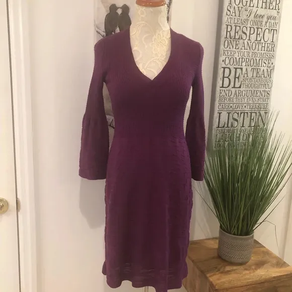 M Missoni Fit &amp; Flare Plum Lined Sweater Dress