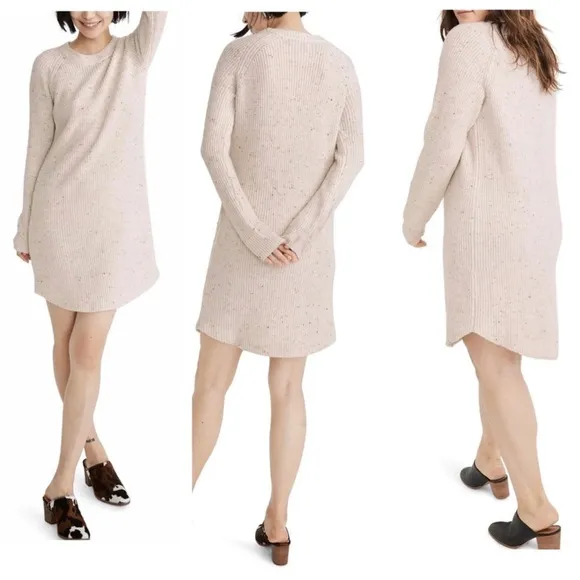 Madewell Cream Curved Hem Ribbed Knit Sweater Dress Size Small