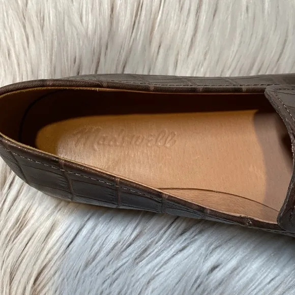 Madewell The Alex Loafer Croc Embossed Leather Dark Coffee Brown Slip On 6