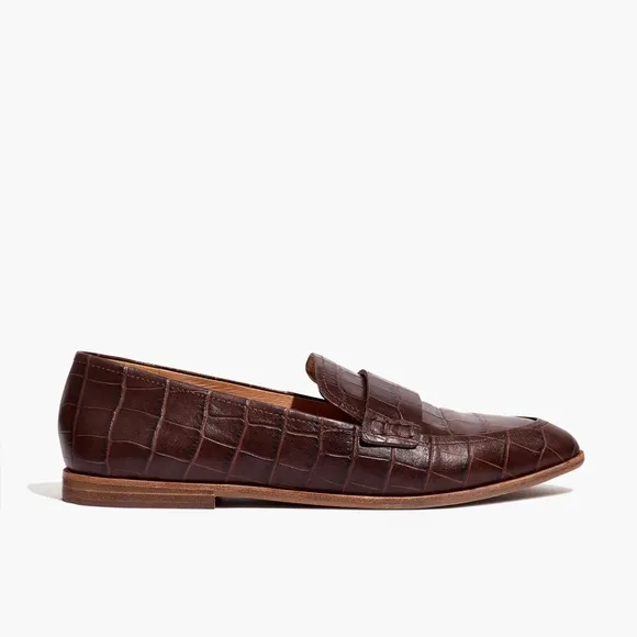 Madewell The Alex Loafer Croc Embossed Leather Dark Coffee Brown Slip On 6
