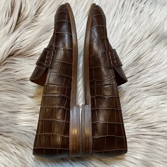 Madewell The Alex Loafer Croc Embossed Leather Dark Coffee Brown Slip On 6