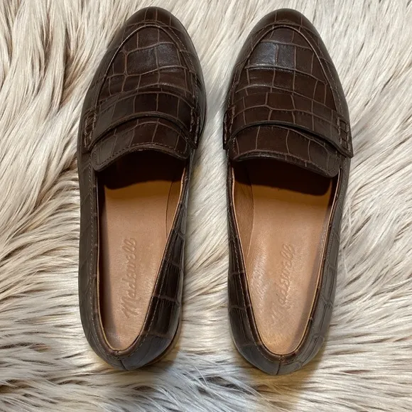 Madewell The Alex Loafer Croc Embossed Leather Dark Coffee Brown Slip On 6