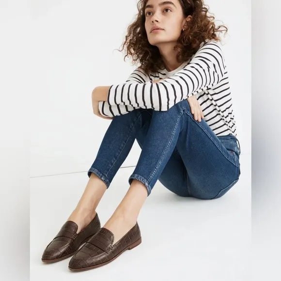 Madewell The Alex Loafer Croc Embossed Leather Dark Coffee Brown Slip On 6