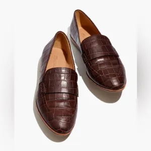 Madewell The Alex Loafer Croc Embossed Leather Dark Coffee Brown Slip On 6