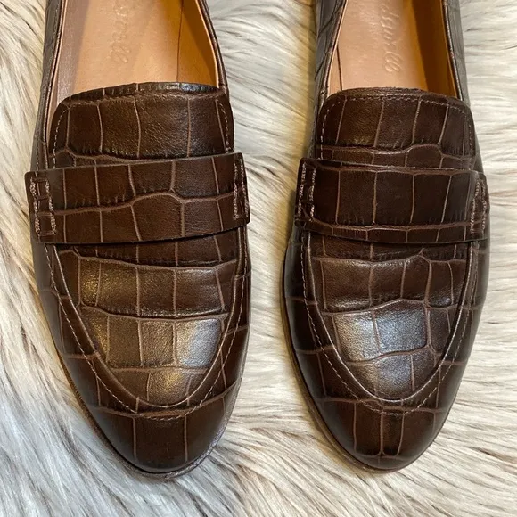 Madewell The Alex Loafer Croc Embossed Leather Dark Coffee Brown Slip On 6