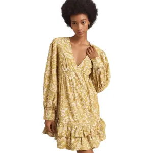 Maeve Anthropologie NEW chartreuse cotton lined long sleeve dress Size Small