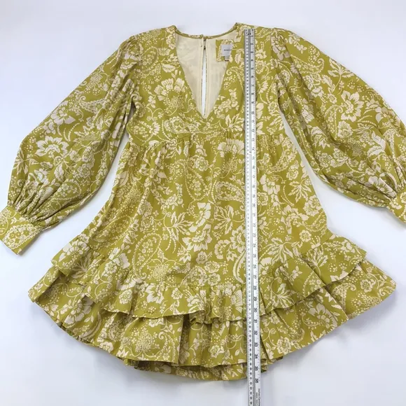 Maeve Anthropologie NEW chartreuse cotton lined long sleeve dress Size Small